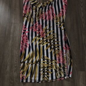 Fashion Nova Black and White Striped Dress with Pink and Gold Accents